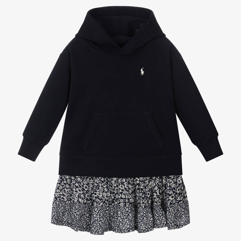 POLO RALPH LAUREN
Girls Navy Floral Fleece Long-Sleeve Hoodie Dress, Size 5